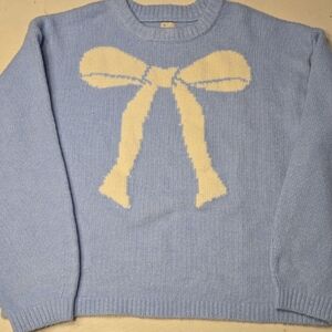 Blue Bow Intarsia Sweater